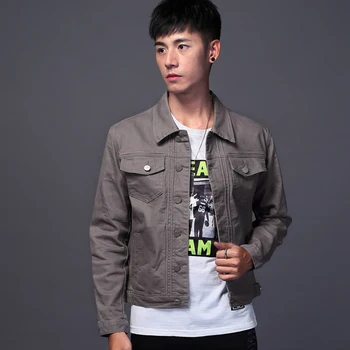 

2020 men denim jacket brand clothing 98% cotton casual mens jean jacket dark gray solid coat male Spring Autumn