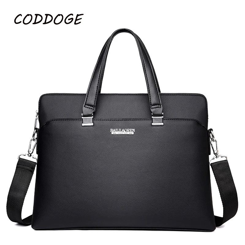 CODDOGE Luxury Brand PU Leather Men 14'' Laptop Bag Briefcase Fashion