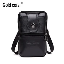 Золотой коралловый натуральная кожа поясная сумка мужская мода 5,5 телефон сумка поясная сумка мужская дорожная поясная сумка на талию сумки на плечо монета