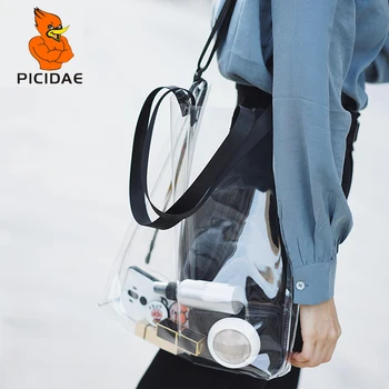 

Pvc Transparent Shoulder Portable See Through Plastic Woman Storage Hand Bag Reticule Shopping Travel Beach Cosmetic Gift