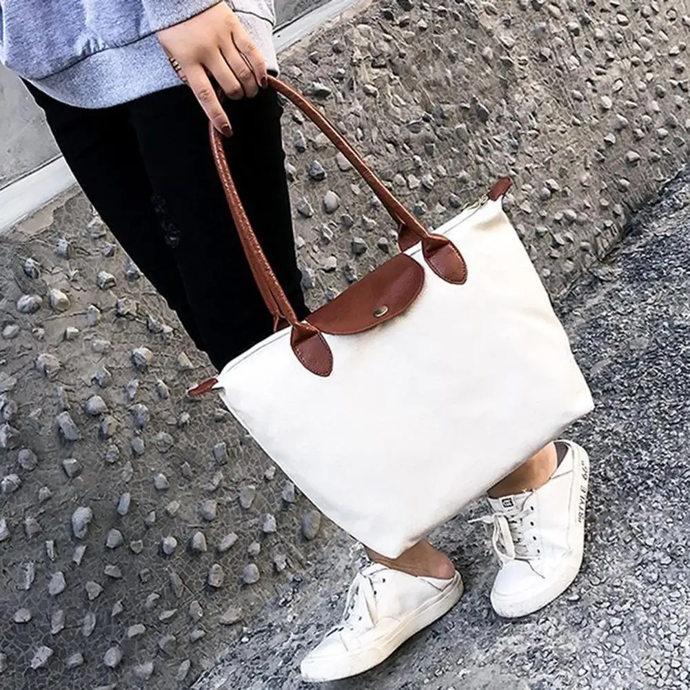 

Women Dumpling Shape Leather Canvas Shoulder Bag Patchwork Tote Handbag