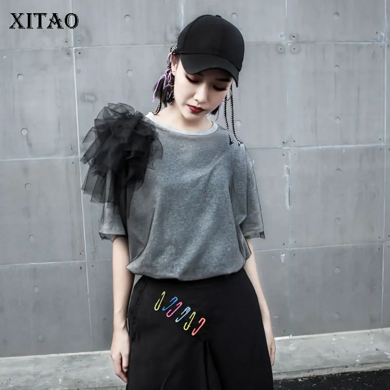 [XITAO] 2019 New Europe Casual Loose Short Sleeve Mesh Patchwork O-neck Fashion Wild Women Summer Pullover T-shirt ZQ1509 | Женская