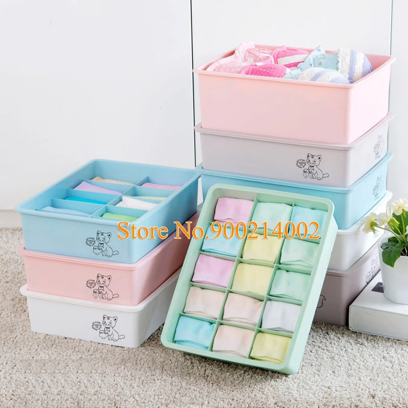 

Plastic Underwear Storage Boxes with Cover Bra Socks Underpants Desktop Drawer Closet Divider Container Home Organizers Box