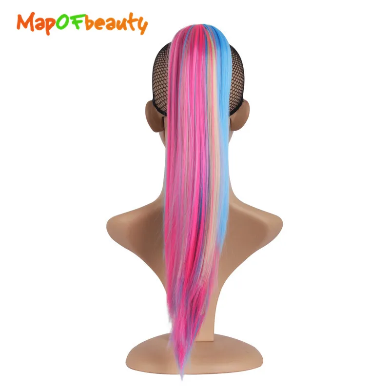 

MapofBeauty 20" Long Straight Clip in Synthetic Multicolor Claw Ponytail Heat Resistant Fake Natural Pony Tail Hair Extensions