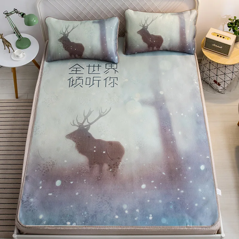 

2019 Summer Cool mat kit British bed sheet set with elastic green leaf fitted sheet mattress cover 180*200cm bed cover 3pcs/set