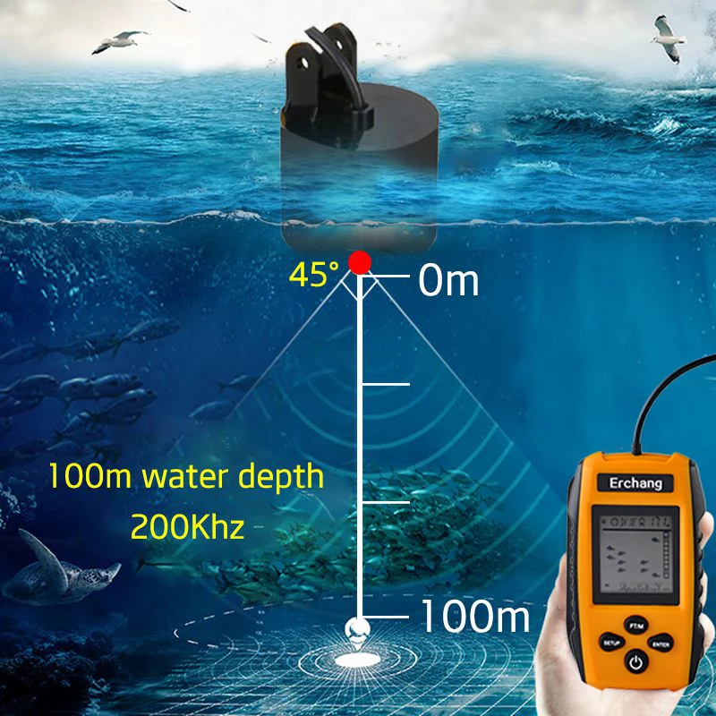 Erchang Портативный Sonar рыболокаторы сигнализации 100 м Sonar ЖК-дисплей рыболовные приманки эхолот ловли карпа Finder кемпинг