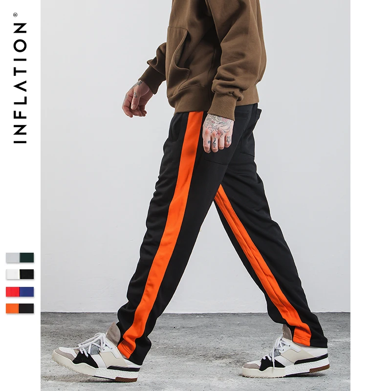 التضخم رجل الرياضية السراويل الجانب شريط بنطال رياضي مرونة الخصر خمر عارضة رجل السراويل الترنك Sweatpants التخليص بيع