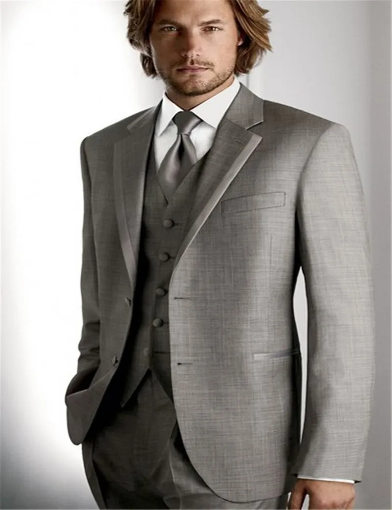 

Slim Fit gray Wedding Groom Tuxedo Peak Lapel Best Groomsmen Men Suit Prom/Bridegroom dress(Jacket+Pant+Tie+Vest)