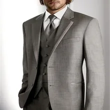 Slim Fit серый Свадьба Жених Смокинг Пик Нагрудные Лучший Groomsmen Мужчины Костюм Пром/Жених платье(Куртка+ Брюки+ галстук+ Жилет