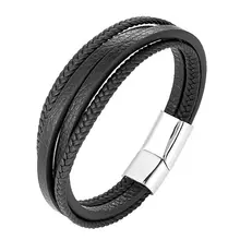 Панк модный кожаный браслет для мужчин плетение многослойная прелестная Веревка Цепь 316L титановая сталь ювелирные браслеты для влюбленных Pulseira