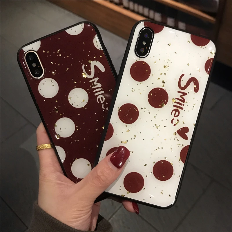 

Wine Red Ploka Dot Case For iPhone 6 6s Plus 7 8 XS Max XR X Wave Point Cover Soft TPU Cases For iPhone 8 7 PLUS Gold Foil Cover