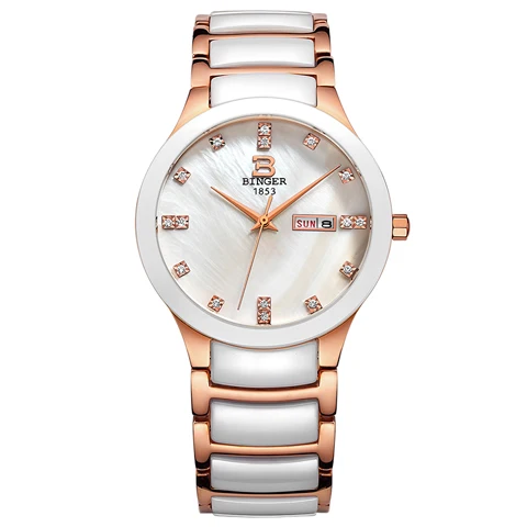 Швейцарские Керамические Мужские часы Бингер, модные кварцевые часы, стразы, часы для влюбленных, 100 м, водонепроницаемые B-8007-5 - Цвет: Item 1