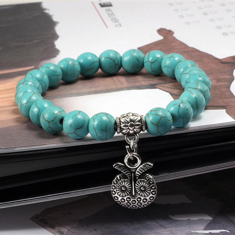 

4 style High Quality Natural Stone Owl Pendant Bracelet Turquoises Series Prayer for Female Men Charm MDistance Bracelet Jewelry