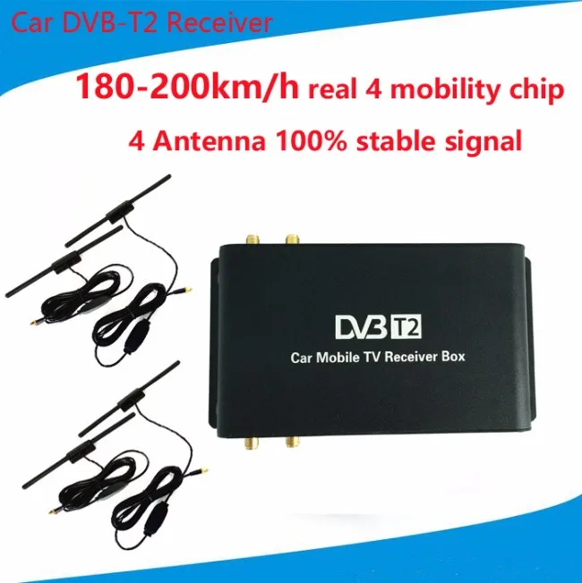 180-200 км/ч 4 антенны DVB T2 автомобильный 4 мобильный чип цифровой автомобильный тв тюнер HD 1080P DVB-T2 автомобильный тв приемник