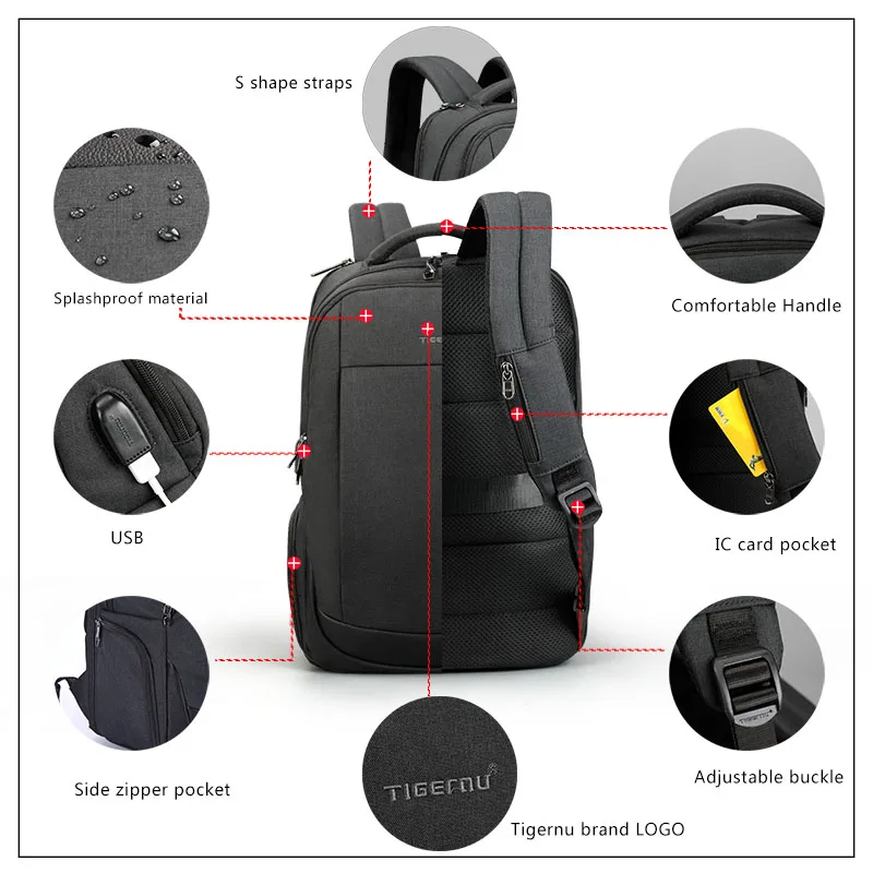 Tigernu morral de marca de carga USB hombre Mochila Anti-robo 15,6 \ Tigernu morral de marca de carga USB hombre Mochila Anti-robo 15,6 \