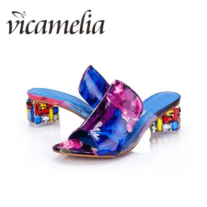 Vicamelia/женские сандалии гладиаторы на среднем каблуке с разноцветными