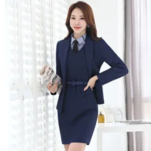 Формальные женские деловые костюмы с платьем+ блейзером+ блузкой, комплекты из 3 предметов, новинка, Осень-зима, модные женские Рабочие офисные униформы