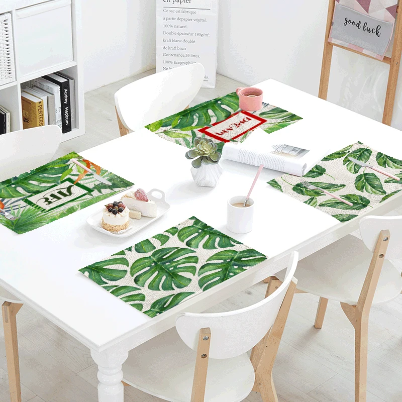 

Tropical Green Plant Table Napkins Pattern 42*32 cm Linen Material Family Kitchen Decoration Coffee Shop Hotel Decor Tablecloth