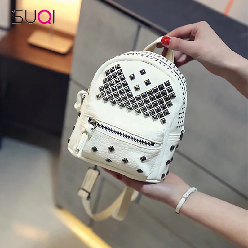 

SUQI Korean Fashion Bag Rivets Mini Women Backpack Pu mini backpacks for girls Rucksack Mochila Escolar