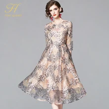 H han queen/летнее кружевное платье для работы, повседневное, облегающее, модное, с круглым вырезом, сексуальное, открытое, с вышивкой, платья для женщин, ТРАПЕЦИЕВИДНОЕ, винтажное, Vestidos