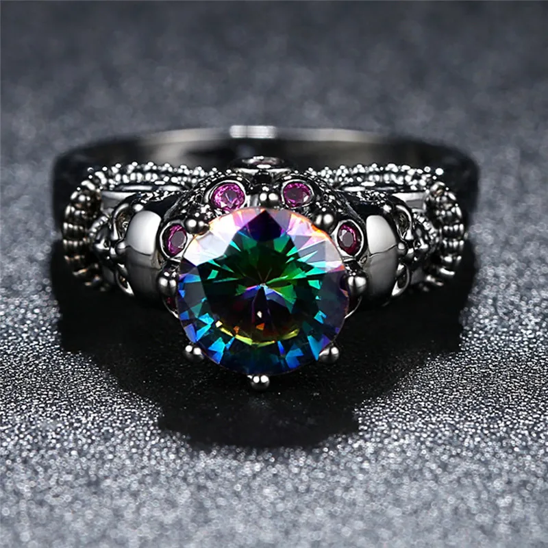 

Stainless Steel Skull Rings For Women Rainbow Black Stone Halloween Gifts Birthday Party Jewelry Punk Style Ring Men 2018 New R5