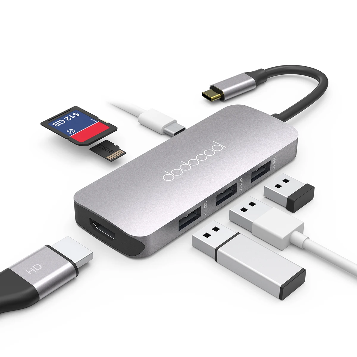 

dodocool 7-in-1 Multifunction USB-C Hub with Power Delivery 4K HD Output Port SD / TF Card Reader PD Charging Port USB 3.0 Ports