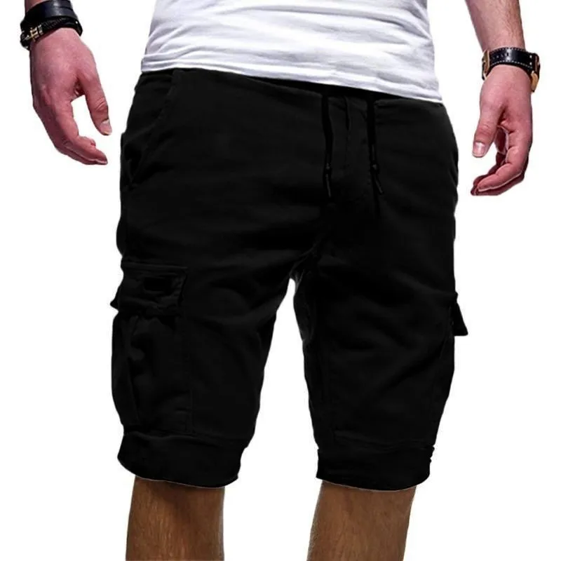 Новые модные мужские карго шорты брюки хлопок повседневные летние пляжные спортивные брюки для тренировок простые эластичные - Цвет: Черный