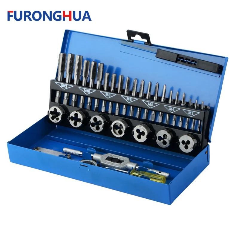 

32pcs in 1 Metric Hand Tap Set Screw Thread Plugs Straight Taper Reamer Tools Adjustable Taps Dies Wrench For Car Repairing Tool