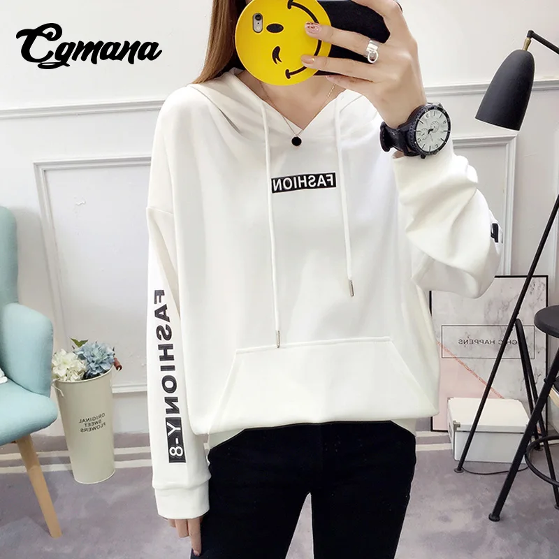 CGmana Women Sweatshirt 2018 New Autumn Harajuku Loose Large Size Hooded Female Letter Printed Pocket Thin Sweatshirt For Women Hoodies