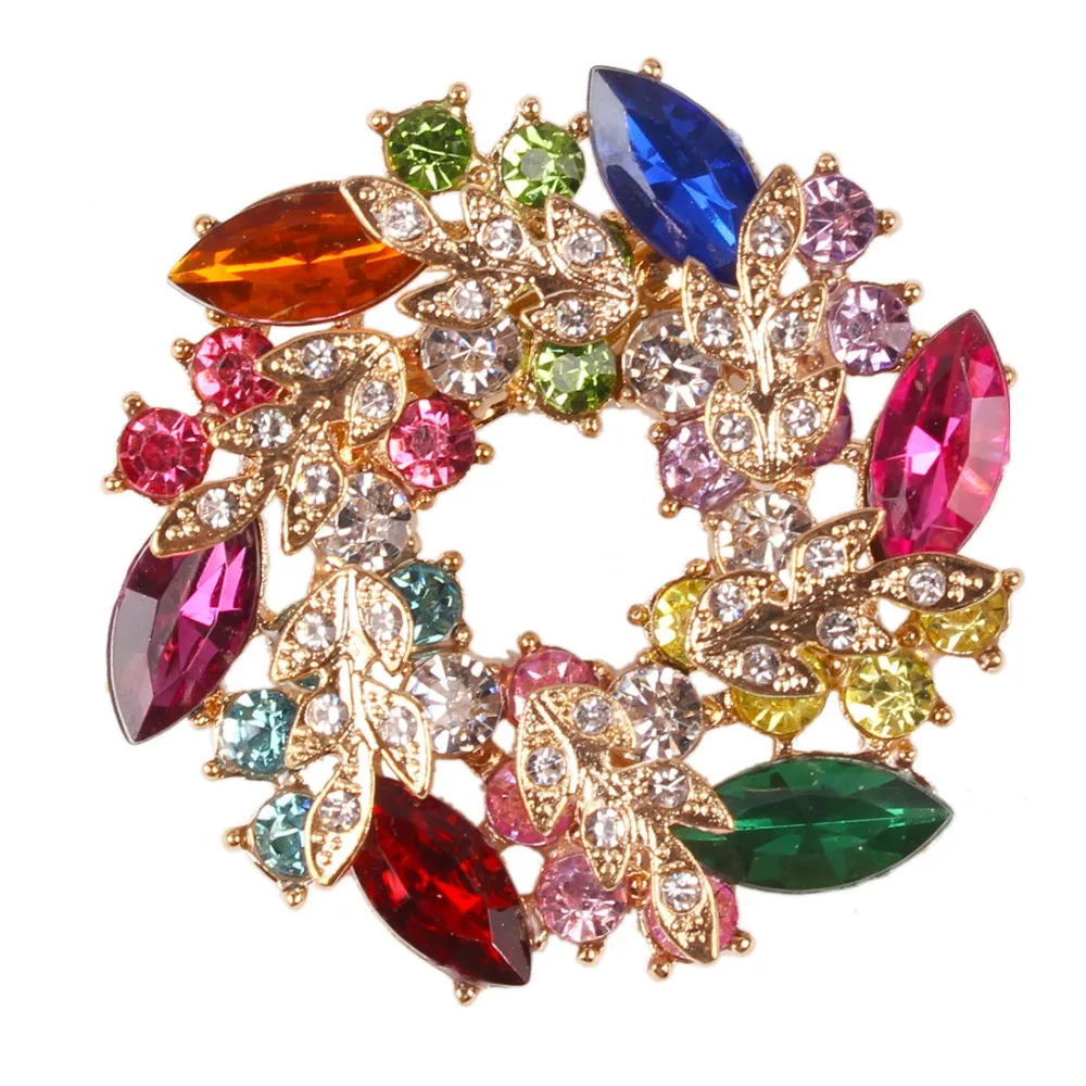 meidi High Quality Fashion Rhinestone Brooch for Women Alloy Round