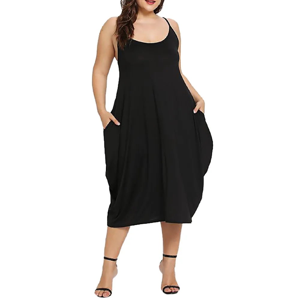 

Women Summer Plus Size Dress Spaghetti Strap Sleeveless Backless Maxi Dress Women Pocket Dress Fashion Dress For Women Clothing