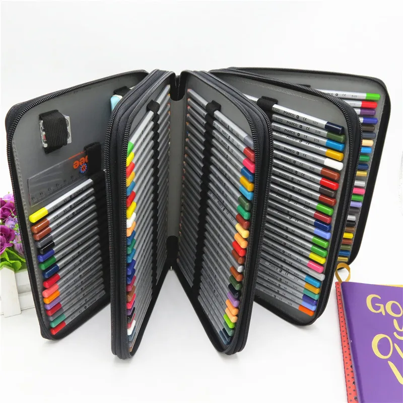 Günstige PU Leder Schule Bleistift Fall 184 Löcher Große Kapazität Farbige Bleistift Tasche Box Multi funktionale Pencilcase Für Kunst Liefert geschenk