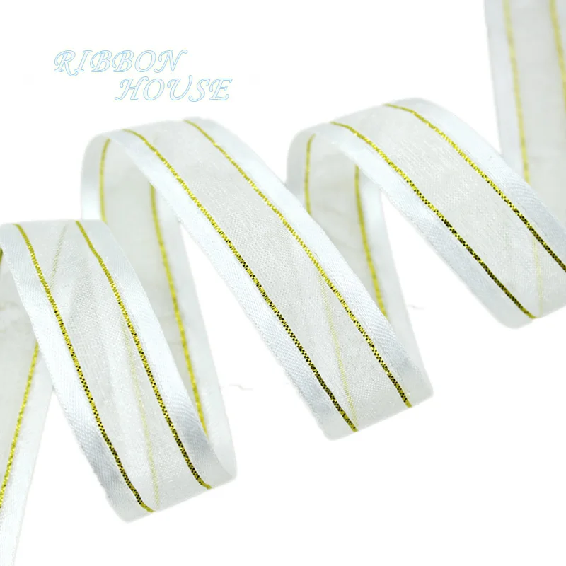 20 мм черные широкие золотые ленты из органзы оптом декоративные ленты для упаковки подарка - Цвет: Белый