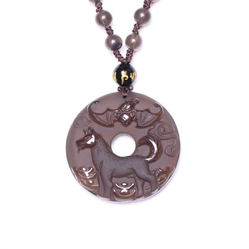 

Ice kind black stone Pendant men and women Ping An buckle Belong dog Zodiac necklace