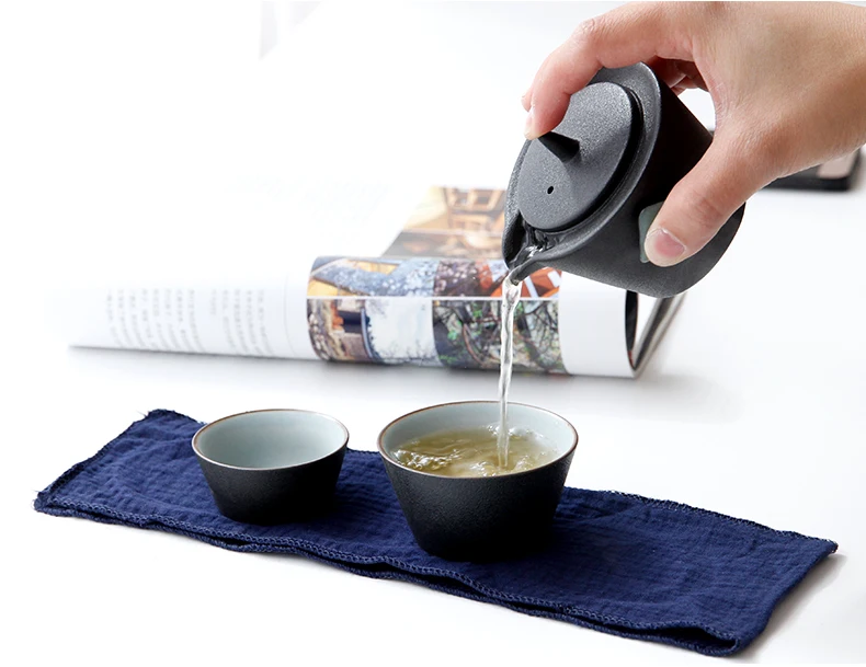 Пинни грубая керамика портативный чайный набор один горшок и две чашки керамический чайник японский стиль чайный сервиз дорожный Набор чашек