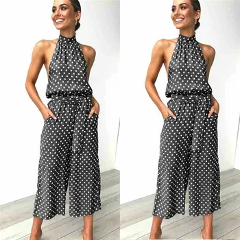 

Jumpsuit 2019 Women's Beach Sleeveless Bohemian Holiday Long Jumpsuit Casual Slim JumpsuitsElegant Woman Vintage Dot Playsuit