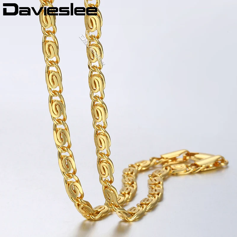 

Davieslee Necklace for Women Yellow Gold Color Snail Link Womens Necklace Chain Fashion Jewelry 4.5mm Dropshipping DGN302