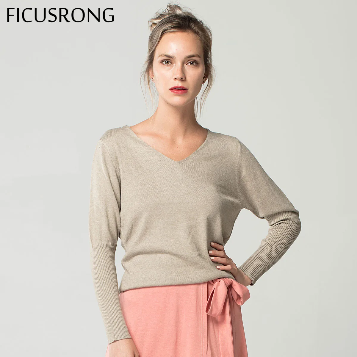 Günstige Frühling Herbst Damen V ausschnitt Kaschmir Pullover Lose Mode Plus Größe 4XL Solide frauen Wolle Fledermaus Pullover Pullover FICUSRONG