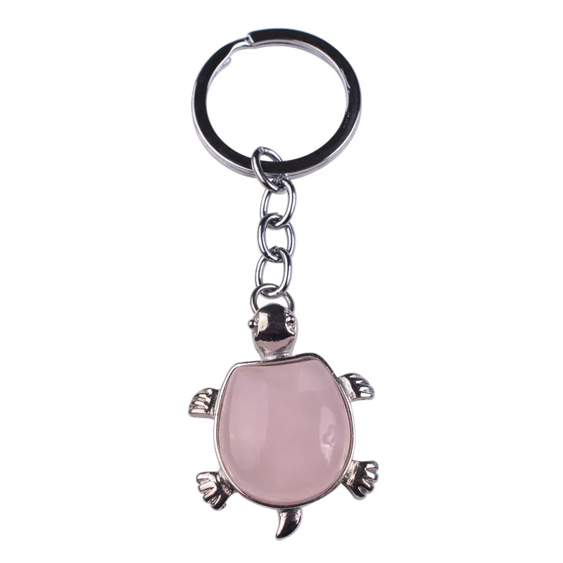 natural opal stone tortoise  keyring fashion silver keyholder boho jewelry malachite keychain for women