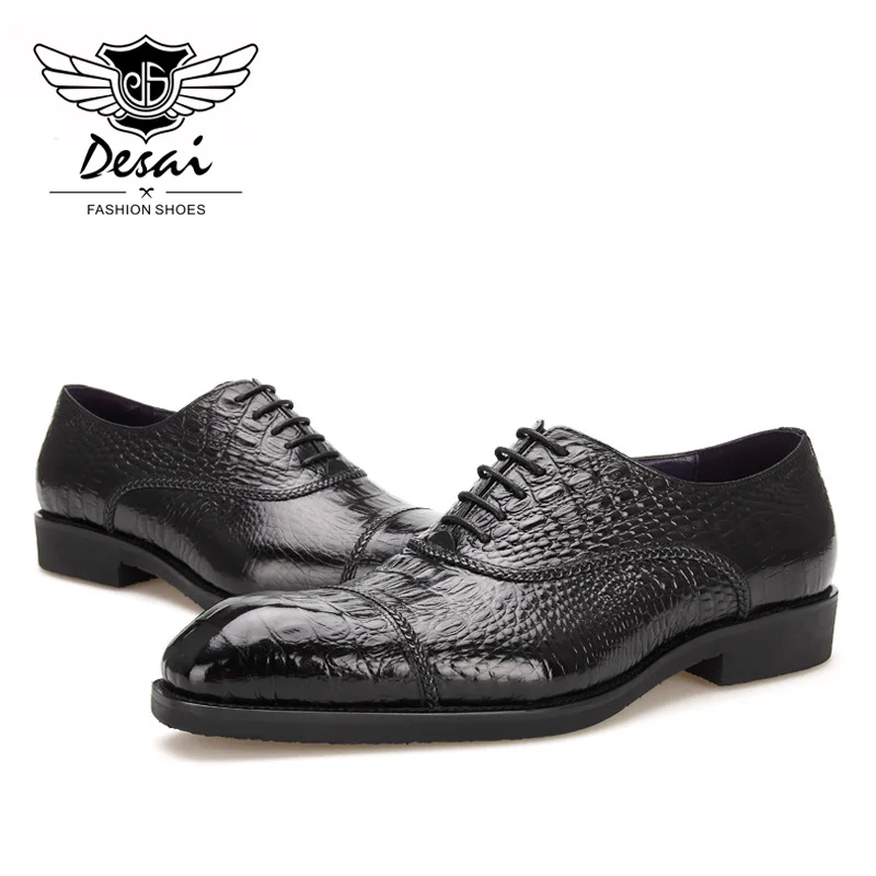 DESAI/брендовые Мужские модельные туфли из натуральной кожи под крокодиловую кожу; мужские туфли-оксфорды; европейские размеры 38-45