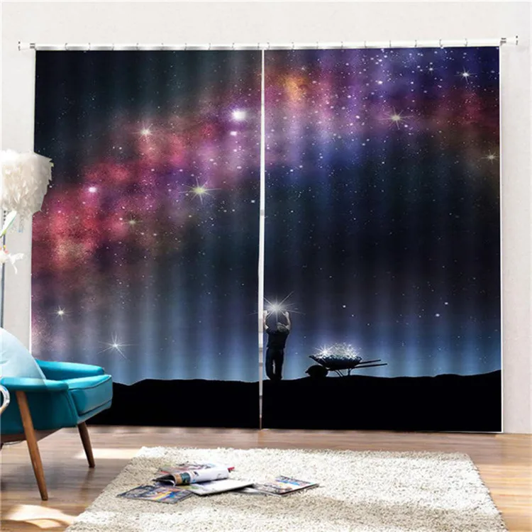 Custom 3d waterproof blackout curtain Star sky pattern digital print