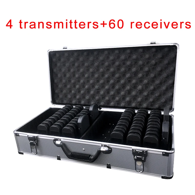 Беспроводная система гида(один набор: 4 передатчика+ 60 приемников)/шепот беспроводной аудио гид оборудование/радио