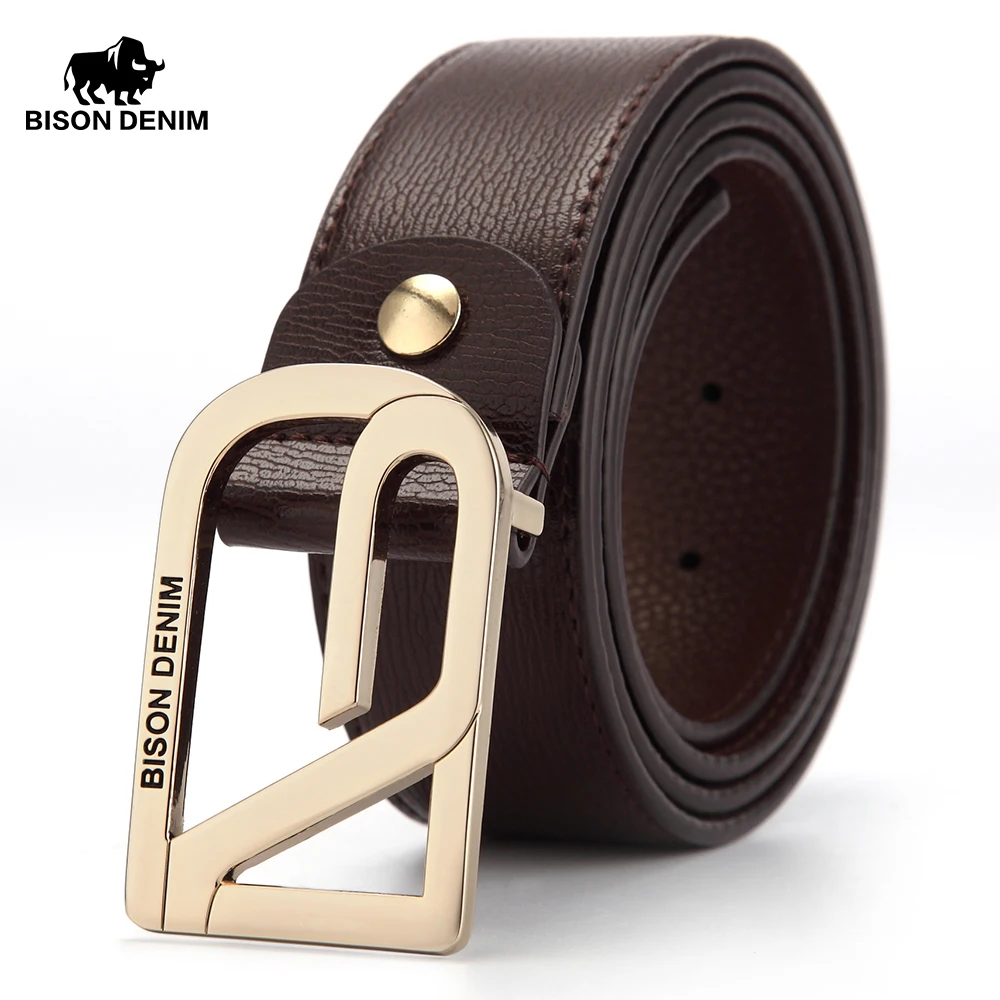 

BISON DENIM Vintage Men Belt Jeans Golden Buckle Genuine Leather Casual Belts 3.7cm Width Male Waistband Cowskin Belts N70960