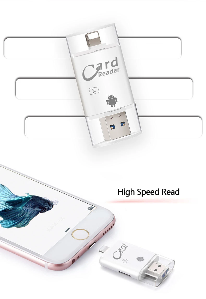 Aokin 3 в 1 Многофункциональный ОТГ TF Card Reader Lightning/Micro SD Card reader для IOS iPhone Android-смартфон