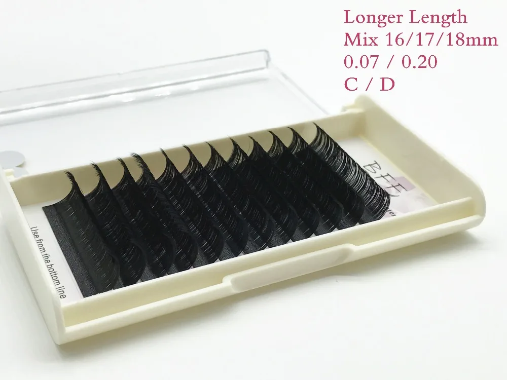 

Eyelashes longest length (mix 16 17 18mm) in one tray high quality synthetic mink natural False eye individual eyelash extension