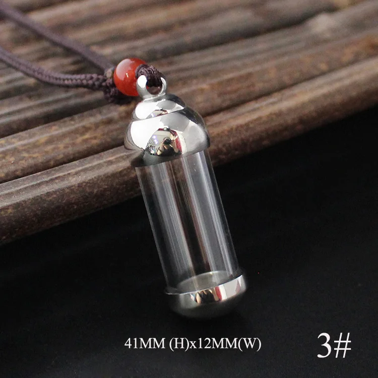 1PC Openable Glass Vial Necklace For Men Women Tube Pendant Empty Bottle Cremation Urn Jewelry - Окраска металла: 3-41x12MM Silver