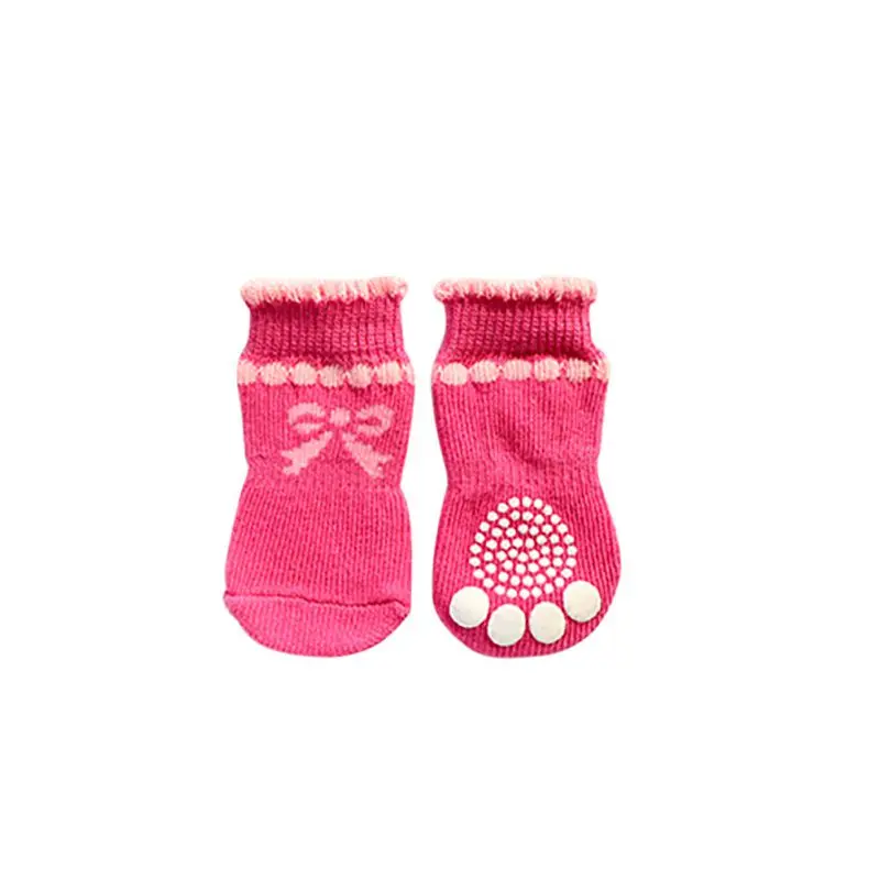 Новинка; носки для маленьких собак; хлопковые носки для домашних животных; нескользящие теплые носки; 4 шт.; нескользящая обувь для собак; Лидер продаж - Цвет: Розовый