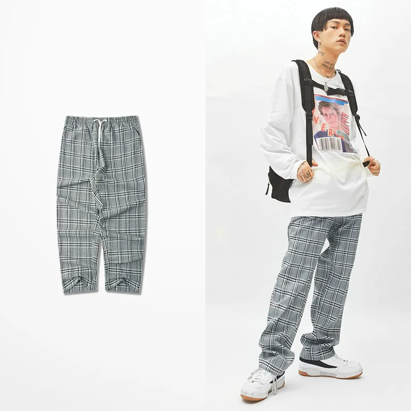 

New Fashion Retro Grid Trousers Men Skateboard Hip Hop High Street 18ss Casual Wear Lovers Couple Pantalon Hombre Men Pants
