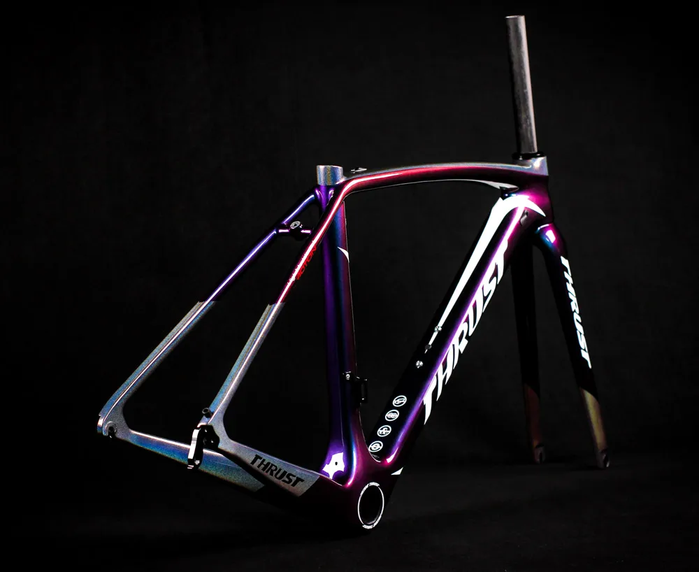 US $344.56 Carbon Road Bicyle Frame 700c V Brake Full Carbon Bike Frame New Design Chameleon Color 49 52 54 56 58cm 2 Year Warranty thrust