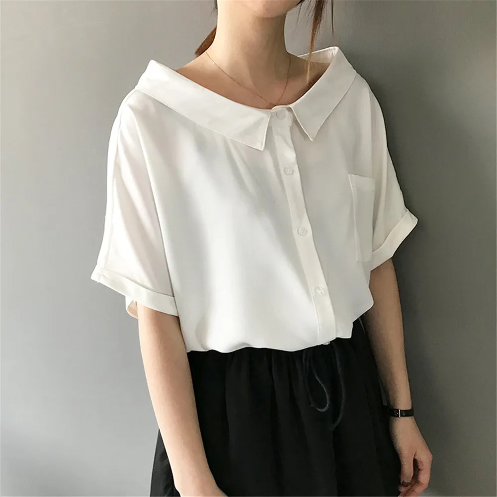High quality Red Chiffon Wide neck Loose Shirt Office Top 2018 Working Women Blouse Shirt Half Loose Sleeve Summer Elegant top (11)